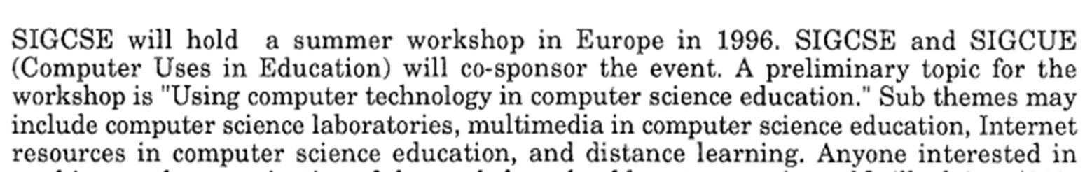Bulletin announcement of first
ITiCSE